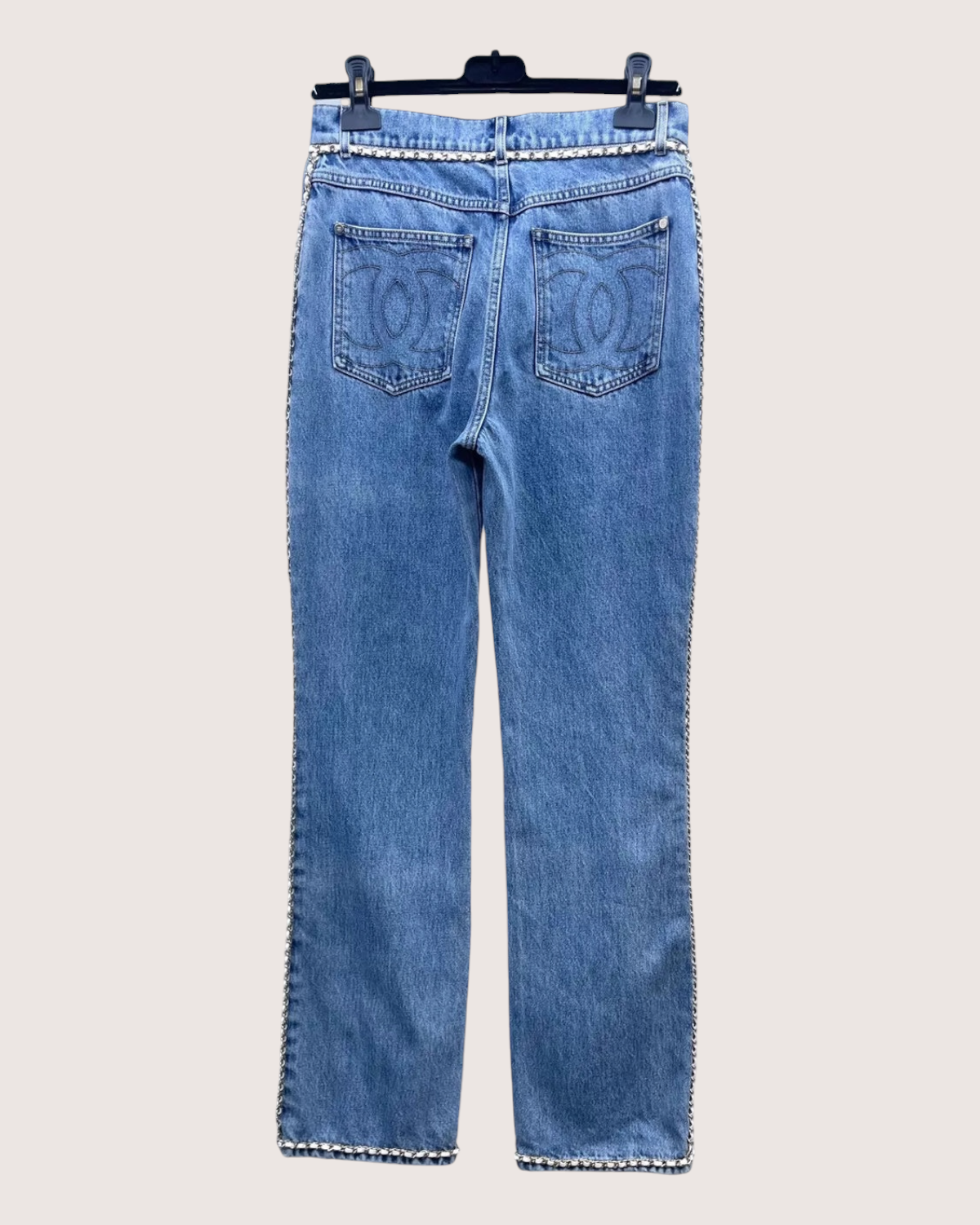 Chanel 23N Coco Neige Chain-Trim Denim Jeans