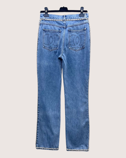 Chanel 23N Coco Neige Chain-Trim Denim Jeans
