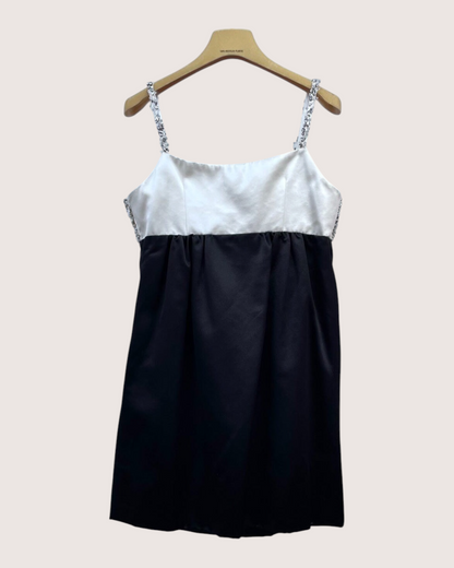 Miu Miu Crystal Strappy Mini Dress Black, White, Silver FR 38