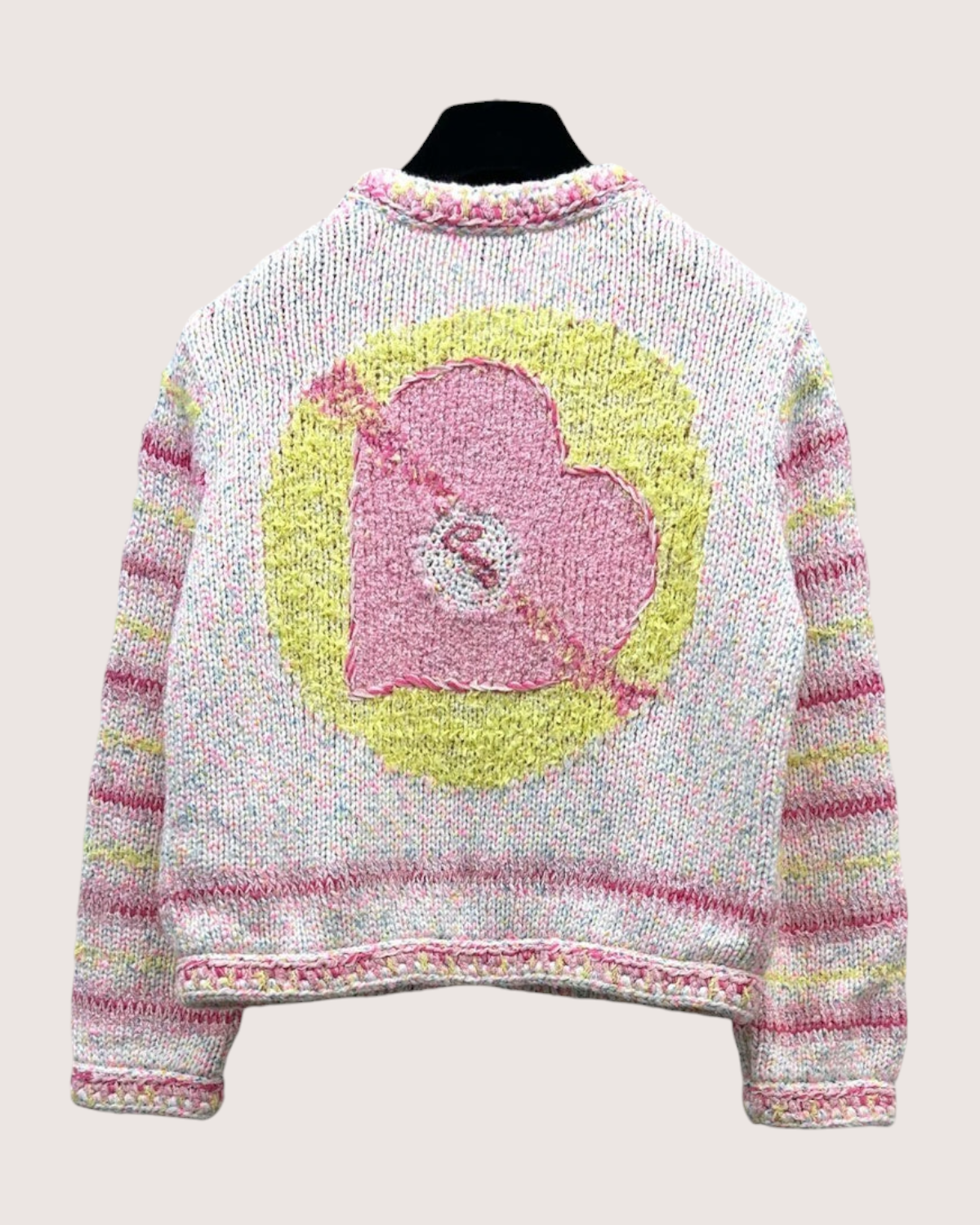 Chanel 24C Striped Heart Cardigan Pink, White, Yellow, Multicolor FR 36