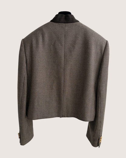 Chanel 26S Houndstooth Cropped Jacket Brown, Beige/Ecru FR 42