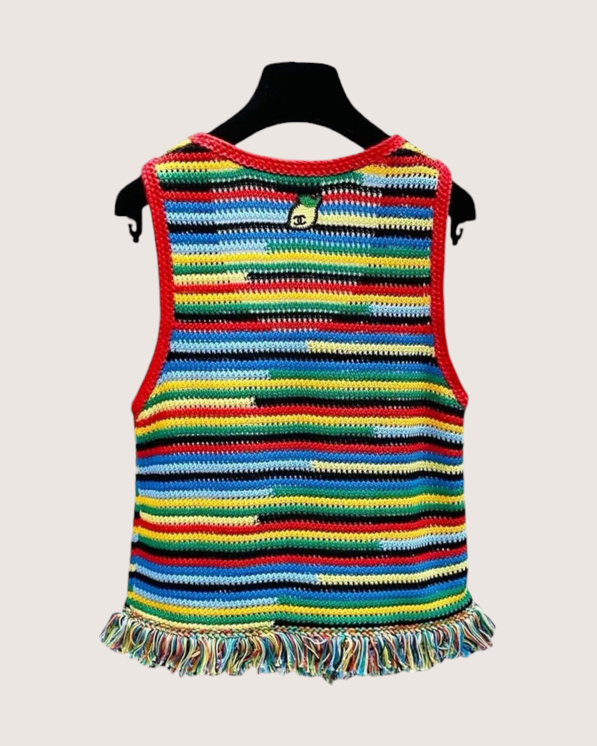Chanel 26M Coco Beach Striped Fringe Crochet Tank Top Blue, Red, Green, Multicolor FR 36
