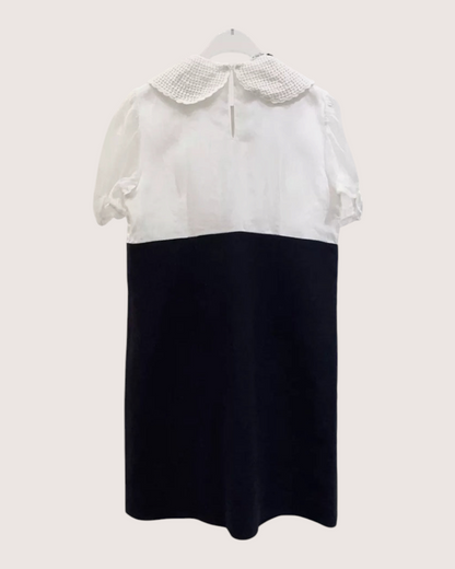 Miu Miu Doll-Collar Colorblock Mini Dress White, Navy FR 36