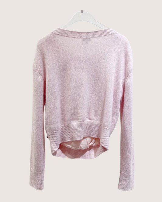 Chanel 21S Cashmere Pearl Logo Cropped Sweater Pink, White FR 36