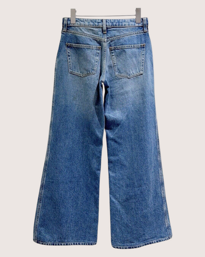 Louis Vuitton Monogram-Patch Wide-Leg Denim Jeans Blue, Brown FR 34