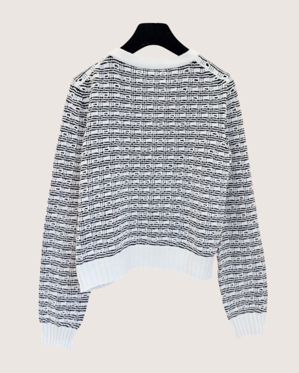 Chanel 25P Striped Cardigan White, Black FR 38