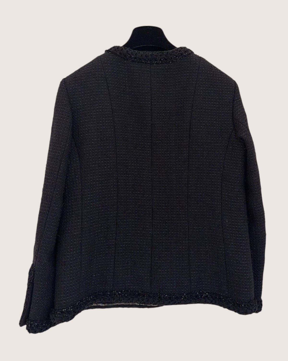 Chanel 25S Braided-Trim Shimmer Tweed Jacket Black FR 38