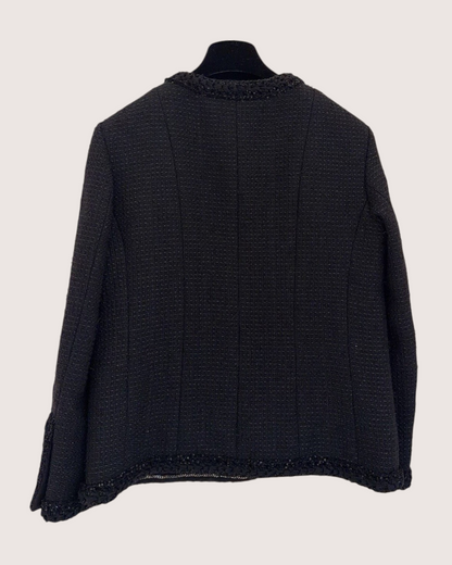 Chanel 25S Braided-Trim Shimmer Tweed Jacket Black FR 38
