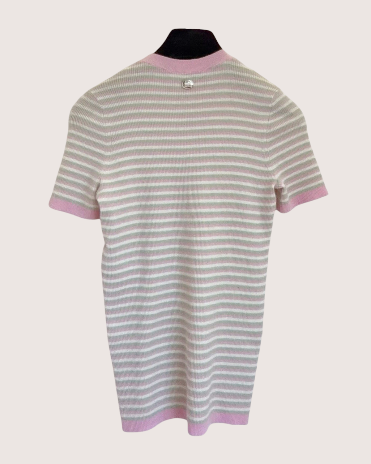 Chanel 25B Striped Short-Sleeve Sweater Pink, Green, White FR 34