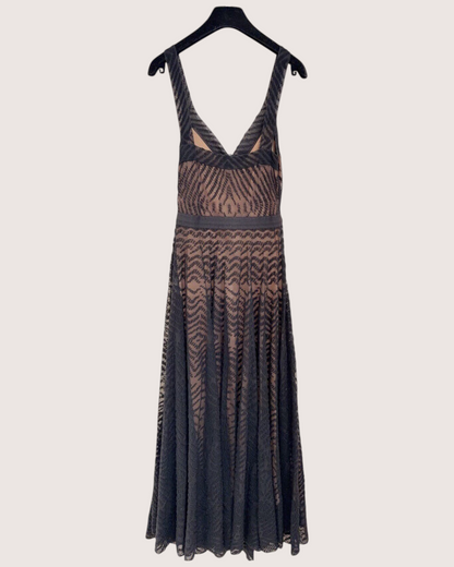 Chanel 17C Lace Maxi Dress Black, Brown FR 34
