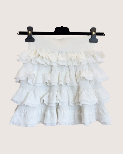 Chanel 24S Tiered Ruffle Mini Skirt White FR 34