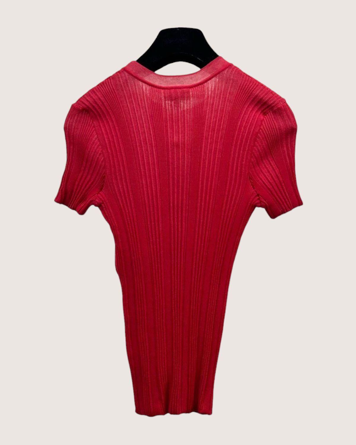 Chanel 26M Coco Beach Ribbed Short-Sleeve Top Red FR 36