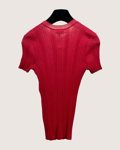 Chanel 26M Coco Beach Ribbed Short-Sleeve Top Red FR 36