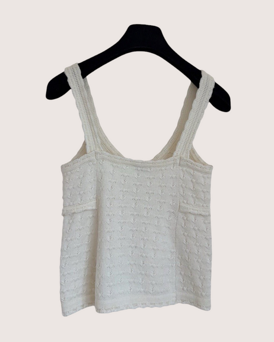 Chanel 25P Pointelle Top Beige/Ecru FR 36