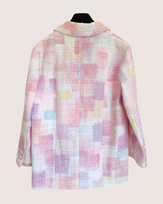 Chanel 23S Watercolor Four-Pocket Tweed Jacket Pink, White, Multicolor FR 34