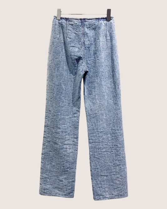 Chanel 23P Camellia Straight Denim Jeans Blue, White FR 34