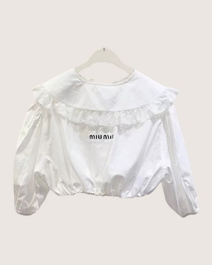 Miu Miu Lace-Collar Puff-Sleeve Shirt White FR 38
