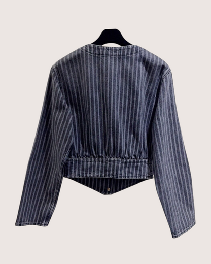 Chanel 20K Striped Denim Jacket Black, Grey FR 34