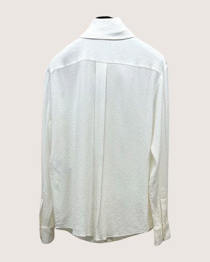 Chanel 26P CC Jacquard Tie-Neck Shirt White FR 34