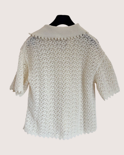 Chanel 26M Coco Beach Openwork Polo Top Beige/Ecru FR 36