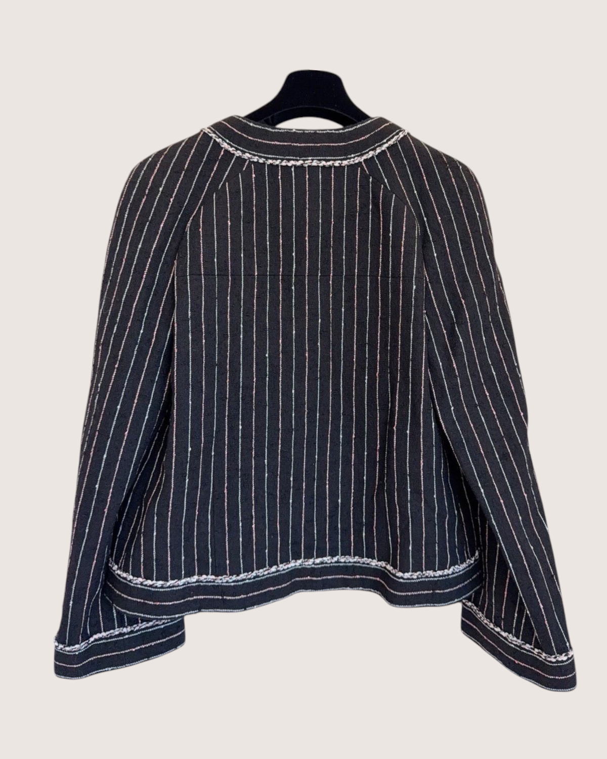 Chanel 23P Striped Tweed Jacket Black, White, Pink FR 34