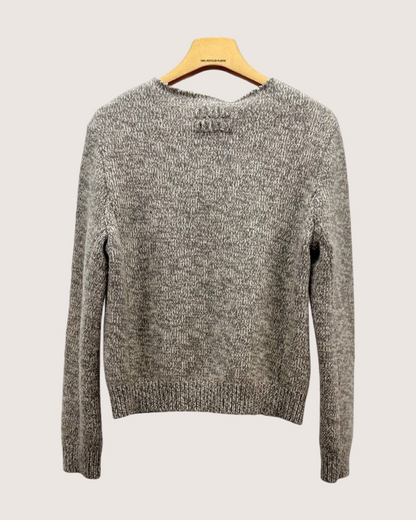 Miu Miu Wool Marled Logo Cardigan Grey, Beige/Ecru IT 36