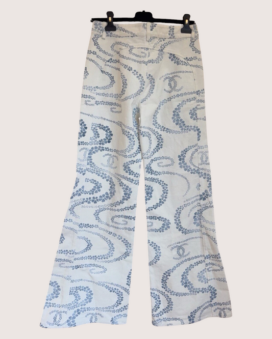 Chanel 25M Coco Beach Waves Flared Denim Jeans Beige/Ecru, Blue FR 38