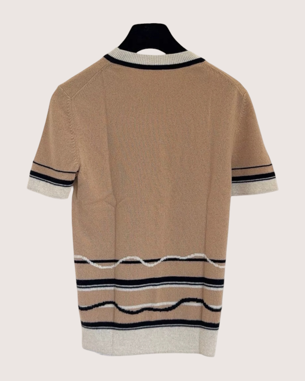 Chanel Striped Cashmere Short-Sleeve Sweater Brown, Black, Beige/Ecru FR 34