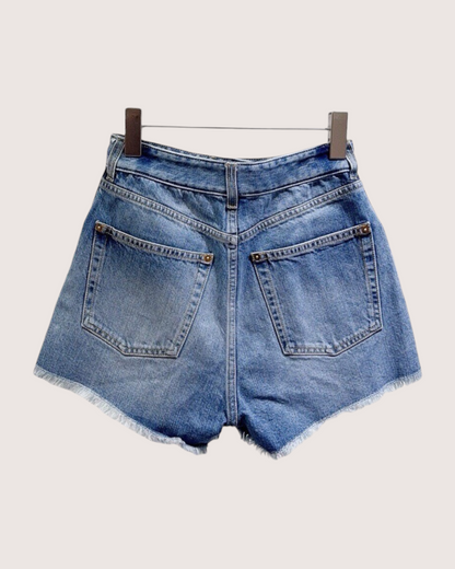Louis Vuitton Monogram-Patch Frayed Denim Shorts Blue, Brown FR 36