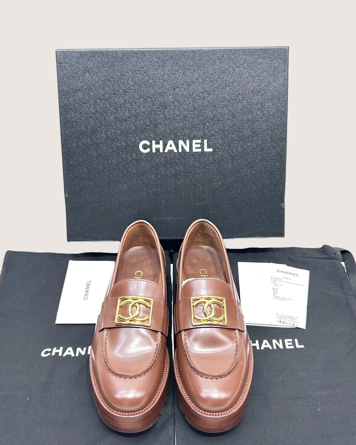 Chanel 23B Platform CC Loafers Brown EU 36.5