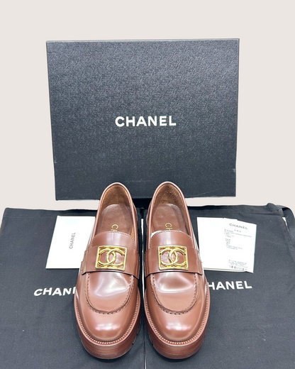 Chanel 23B Platform CC Loafers Brown EU 36.5