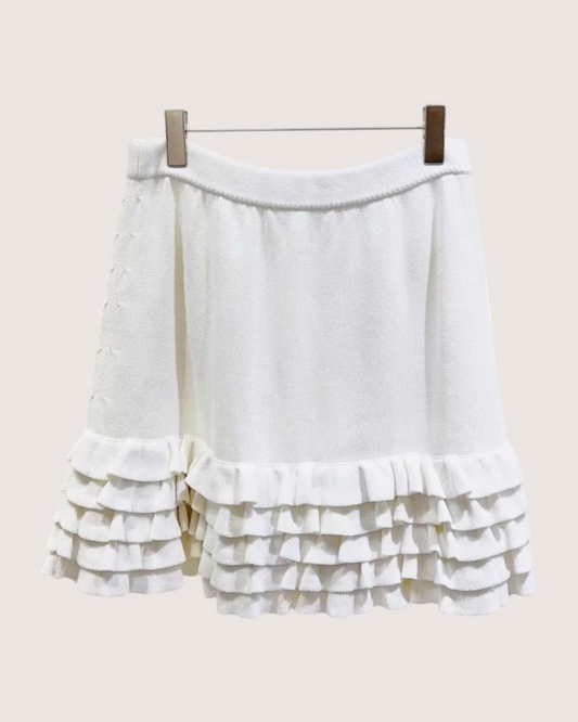 Chanel 21C Ruffle-Tier Mini Skirt White FR 40