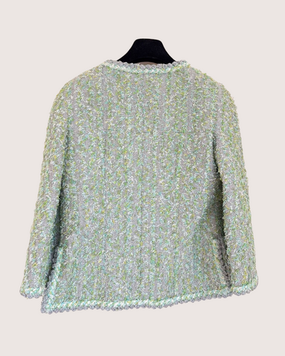 Chanel 18P Four-Pocket Tweed Jacket Green, Silver, Multicolor FR 36
