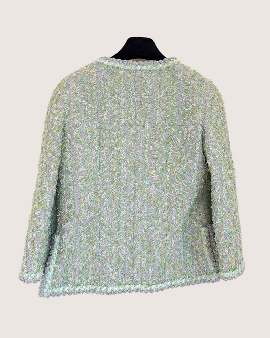Chanel 18P Four-Pocket Tweed Jacket Green, Silver, Multicolor FR 36