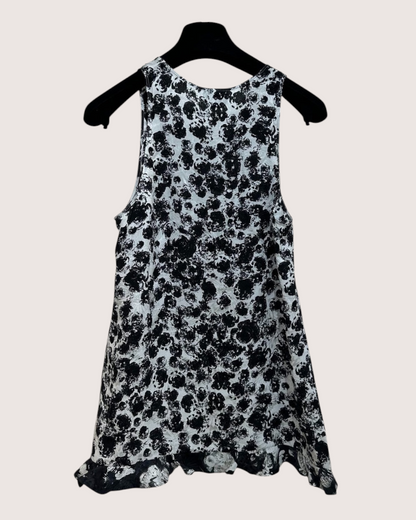Chanel 26P Floral Ruffle-Hem Mini Dress Black, White FR 36