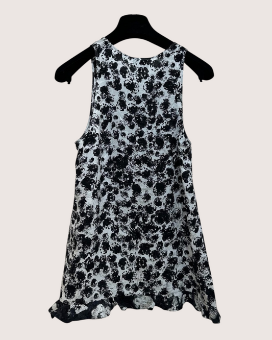 Chanel 26P Floral Ruffle-Hem Mini Dress Black, White FR 36