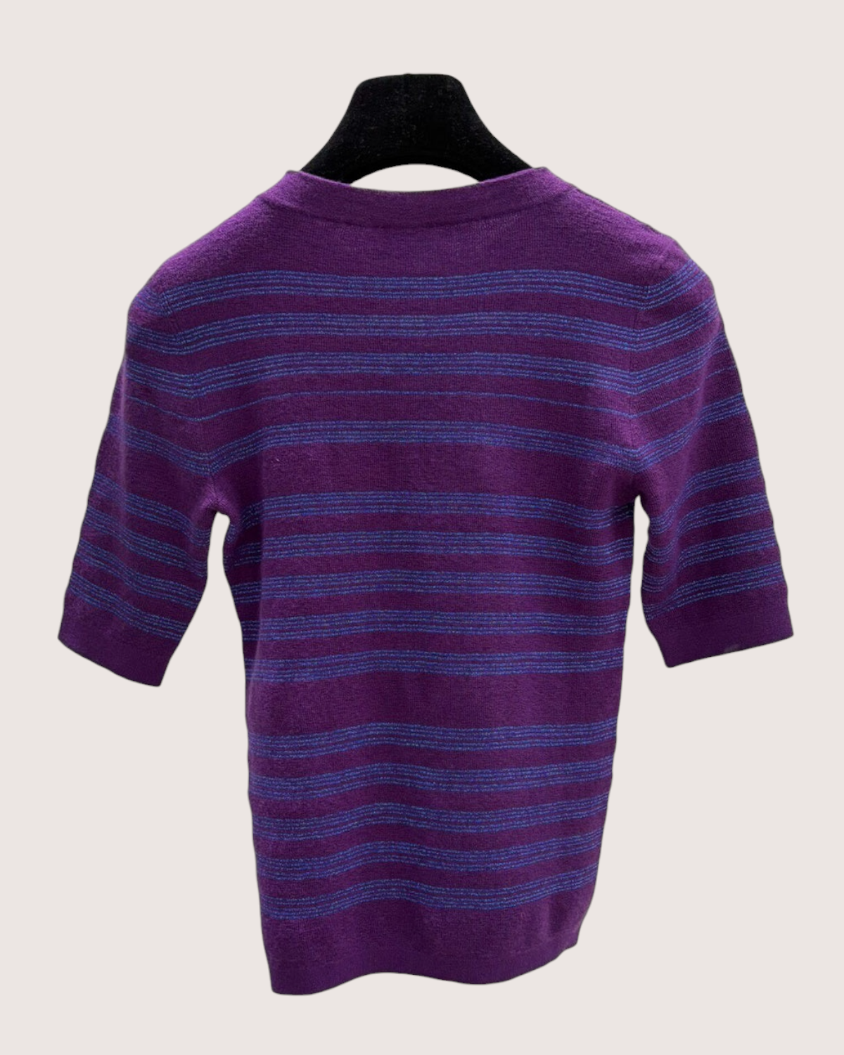 Chanel 23B Cashmere Striped Short-Sleeve Sweater Purple, Blue FR 34