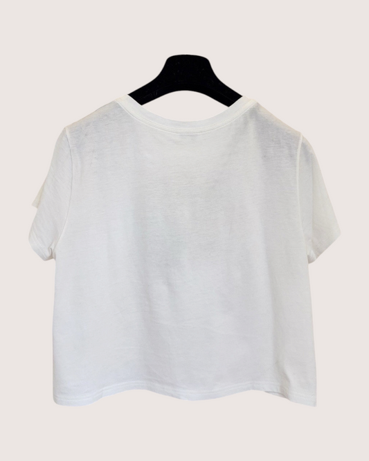 Chanel 20K Tweed Flower T-Shirt White, Black, Gold FR 34