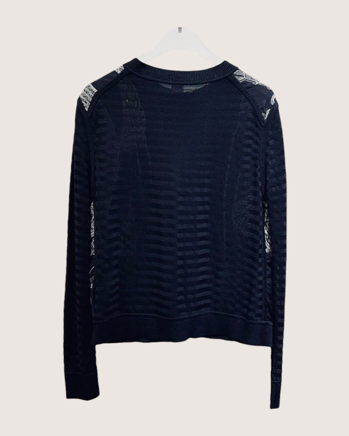 Hermès Silk Embroidered Cardigan Black, White FR 36