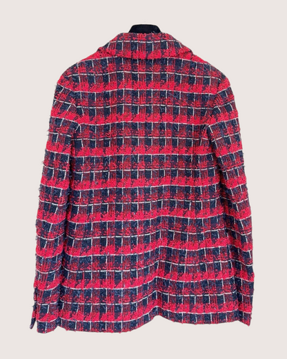 Chanel 24S Plaid Tweed Jacket Red, Navy, White FR 36