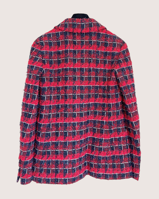 Chanel 24S Plaid Tweed Jacket Red, Navy, White FR 36