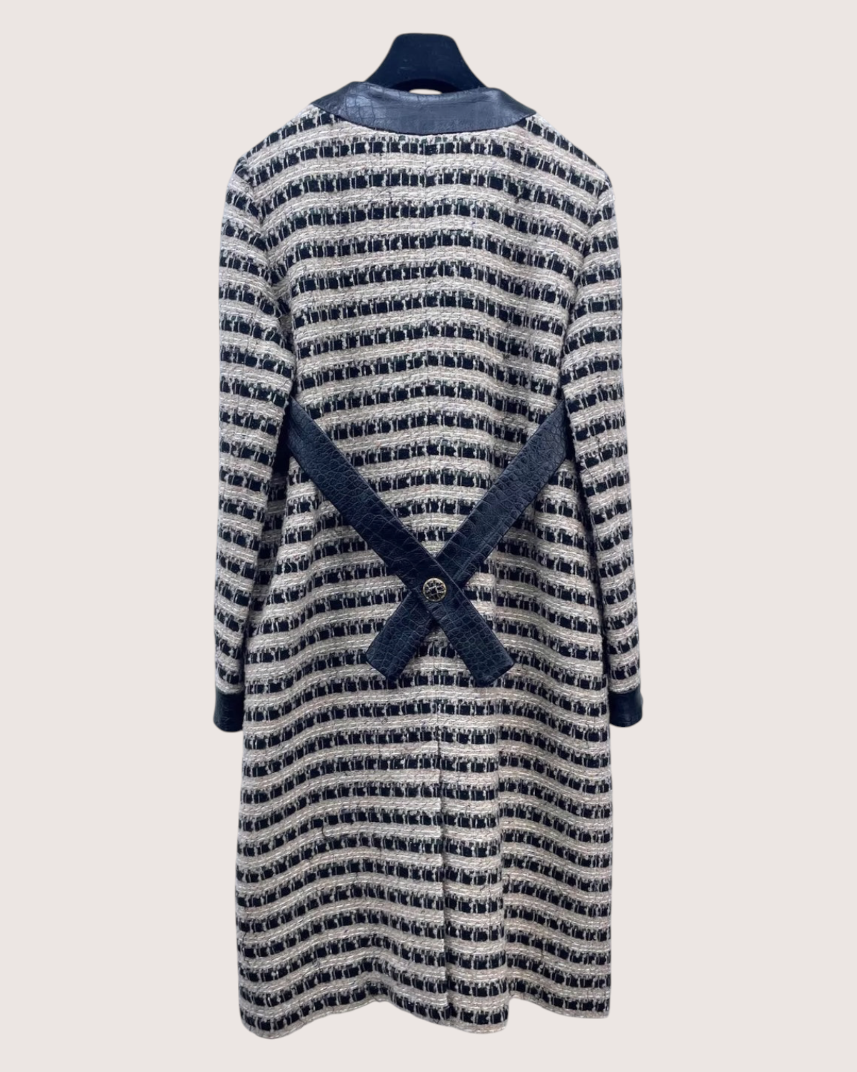 Chanel 19A Leather-Trim Tweed Coat