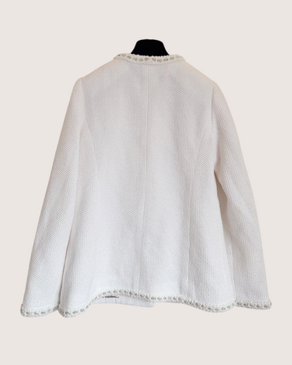 Chanel 26C Braid-Trim Tweed Jacket White, Silver FR 34