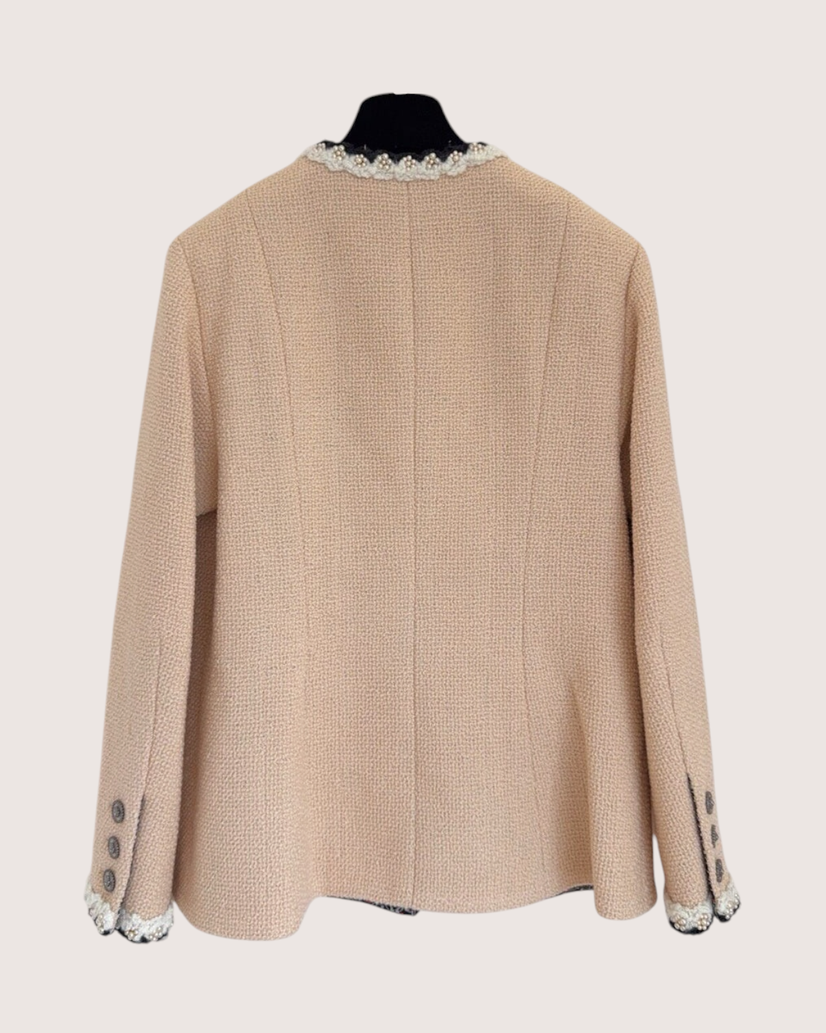Chanel 24A Pearl-Trim Four-Pocket Tweed Jacket Pink, Black, White FR 38