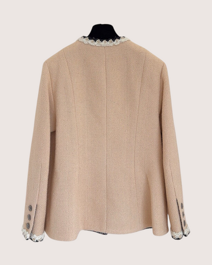 Chanel 24A Pearl-Trim Four-Pocket Tweed Jacket Pink, Black, White FR 38