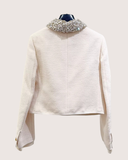 Miu Miu Crystal-Collar Tweed Jacket White, Silver FR 38