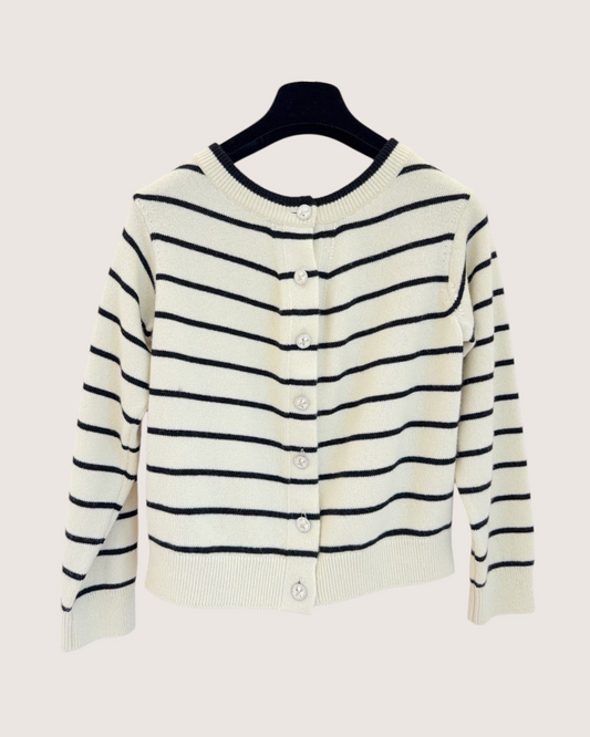 Chanel 25S Cashmere Striped Cardigan Beige/Ecru, Black FR 36