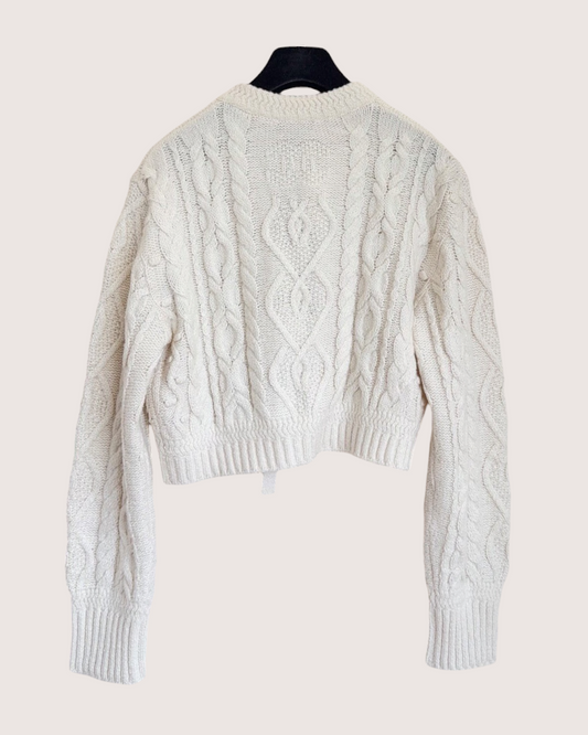 Chanel 24N Coco Neige Cropped Cable Tie-Front Cardigan Beige/Ecru FR 38