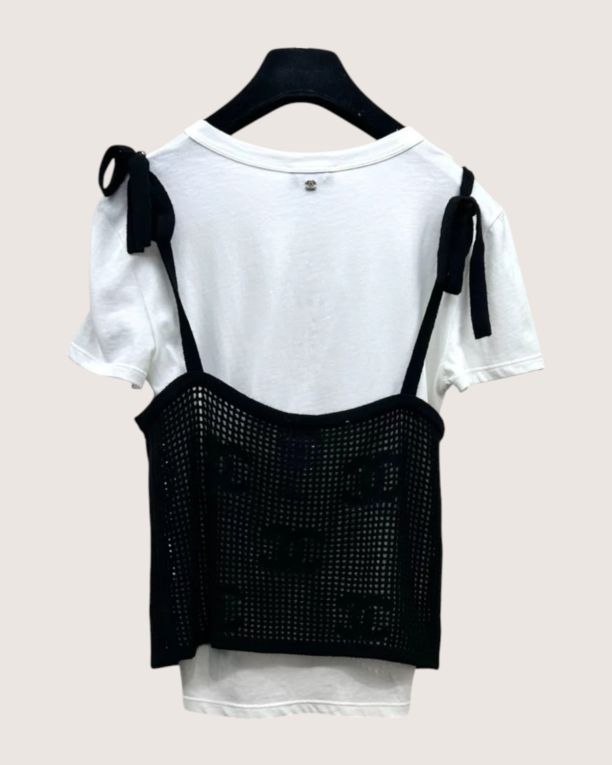 Chanel 22C T-Shirt w/ Net Camisole White, Black FR 34