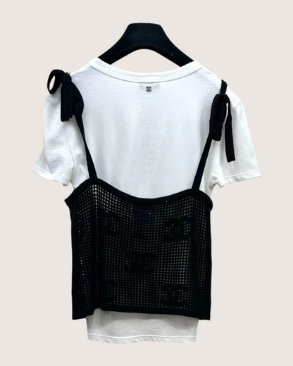 Chanel 22C T-Shirt w/ Net Camisole White, Black FR 34